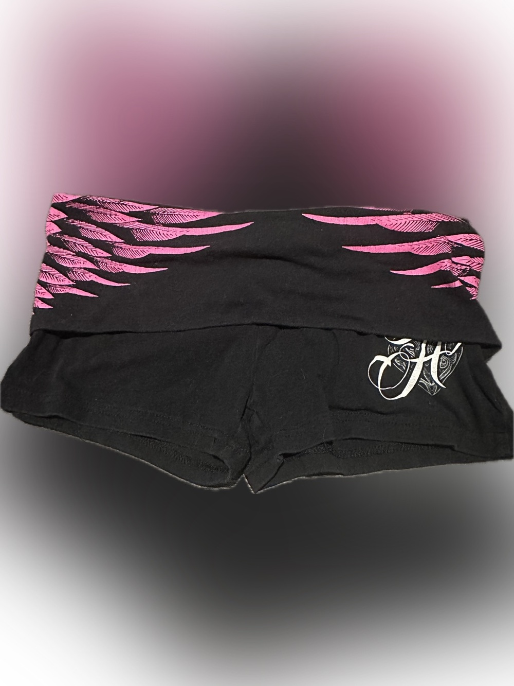 Hustler Hollywood Black Shorts with Pink and White Graphic Waistband - Picture 2 of 3